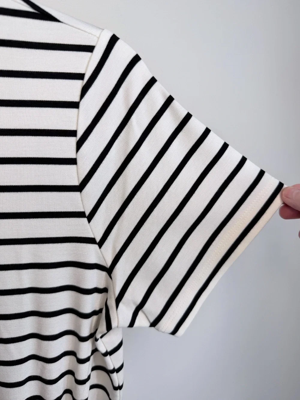 NWT LOFT Black and White Stripe Gathered Waist Mini Tee Dress Size Small Petite